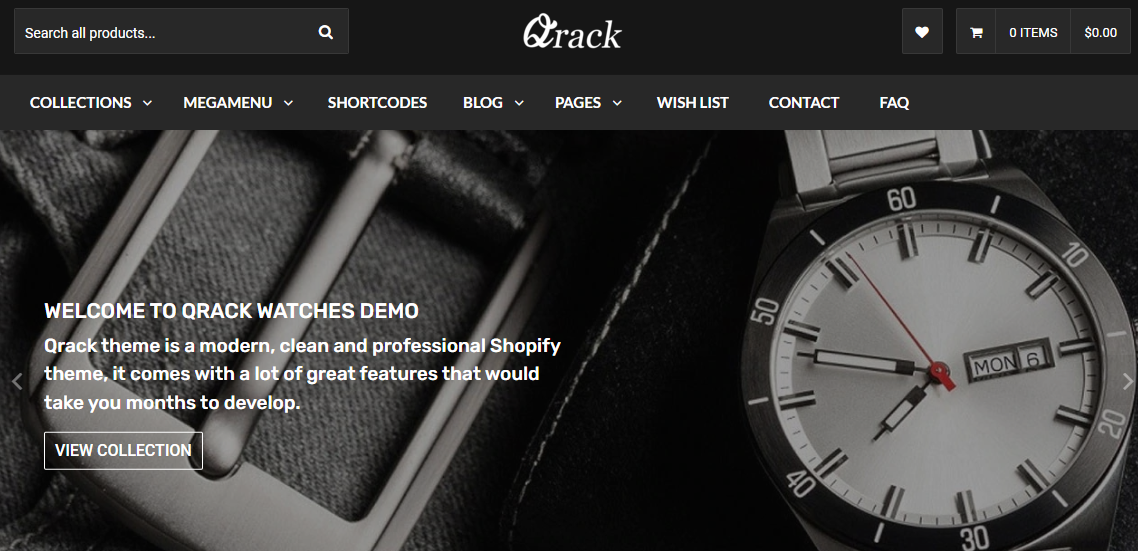 Simple and elegrant, Qrack is optimized for UX as well as BigCommerce SEO.